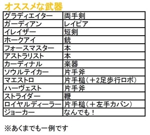 各職のオススメ武器