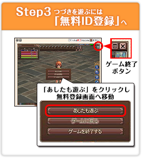 STEP3つづきを遊ぶには「無料ID登録」へ