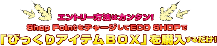 エントリー方法はカンタン！Shop PointをチャージしてECO SHOPで「びっくりアイテムＢＯＸ」を購入するだけ！