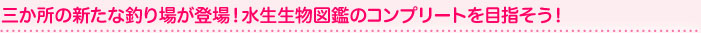 三か所の新たな釣り場が登場！水生生物図鑑のコンプリートを目指そう！
