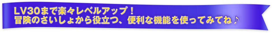 LV30まで楽々レベルアップ！冒険のさいしょから役立つ、便利な機能を使ってみてね♪